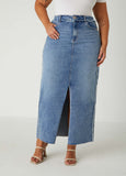 Frayed Split Denim Maxi Skirt