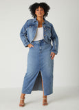 Plus Size Frayed Split Denim Maxi Skirt