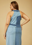 Colorblock Wrap Denim Vest