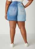 Frayed Two Tone Denim Shorts