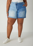 Plus Size Frayed Two Tone Denim Shorts