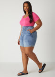 Cuffed High Waist Denim Shorts