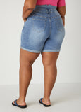 Cuffed High Waist Denim Shorts