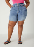 Plus Size Cuffed High Waist Denim Shorts