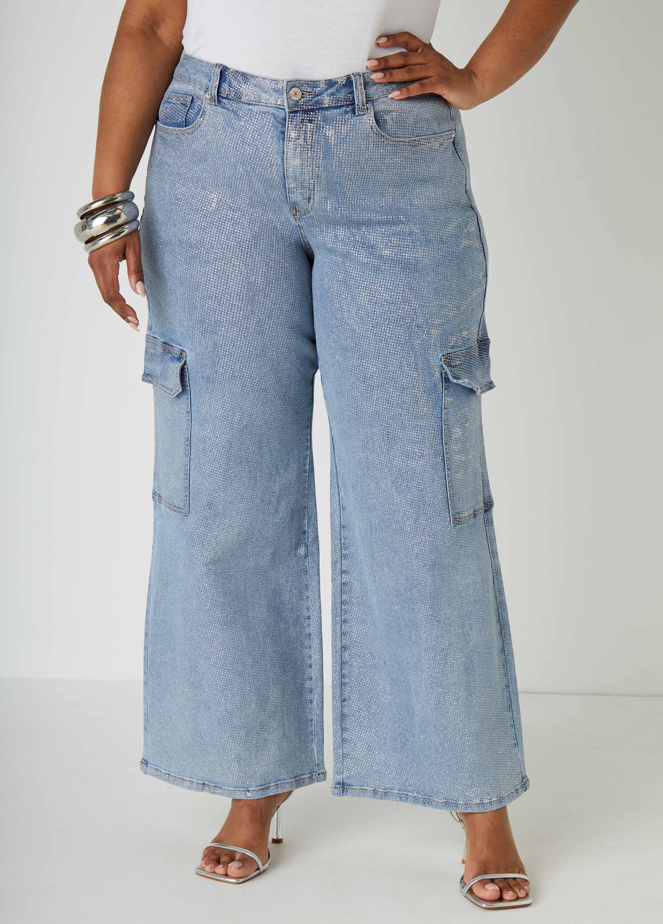 Plus Size Glittered Cargo Jeans