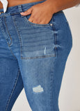 Distressed High Rise Flared Jeans