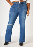 Plus Size Flared Jeans High Rise Bell Bottom Distressed Denim Jeans