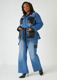 Plus Size Trendy Cargo Jeans Plus Size Leather Denim Cargo Jeans Set