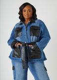 Faux Leather Paneled Denim Shacket