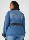 Faux Leather Paneled Denim Shacket