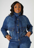 Plus Size Drawstring Denim Jacket Plus Size Jean Jacket Two Piece Set