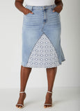 Crochet Paneled Denim Skirt