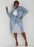 Plus Size Crochet Paneled Denim Skirt