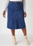 Pleated Denim Midi Skirt