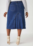 Pleated Denim Midi Skirt