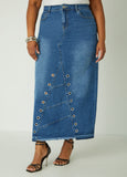 Grommet Denim Maxi Skirt