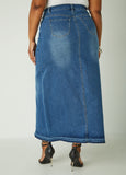 Grommet Denim Maxi Skirt