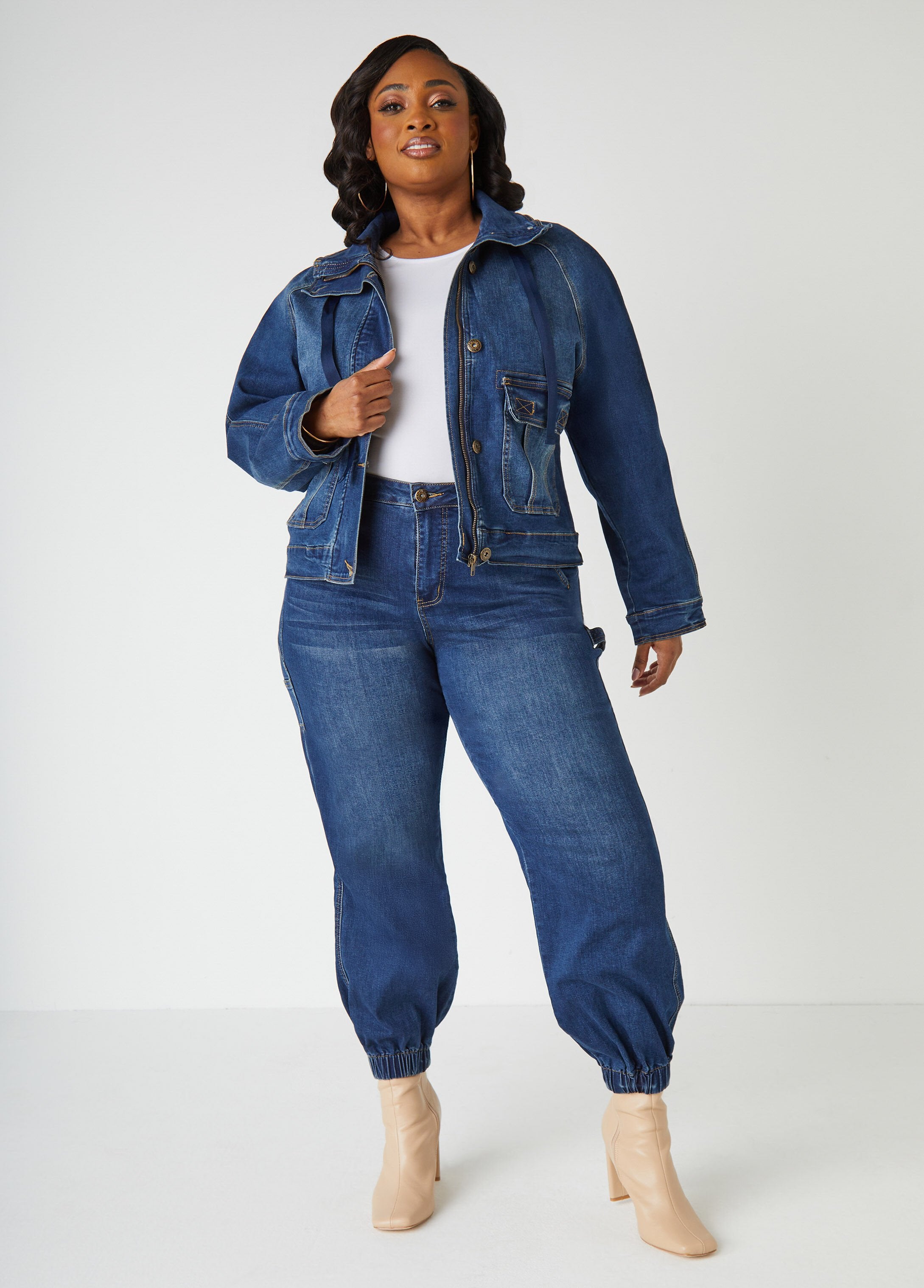 Plus Size Cargo Denim Joggers Plus Size Mid Rise Cargo Joggers