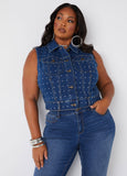 Plus Size cropped denim vest plus size jean two piece set