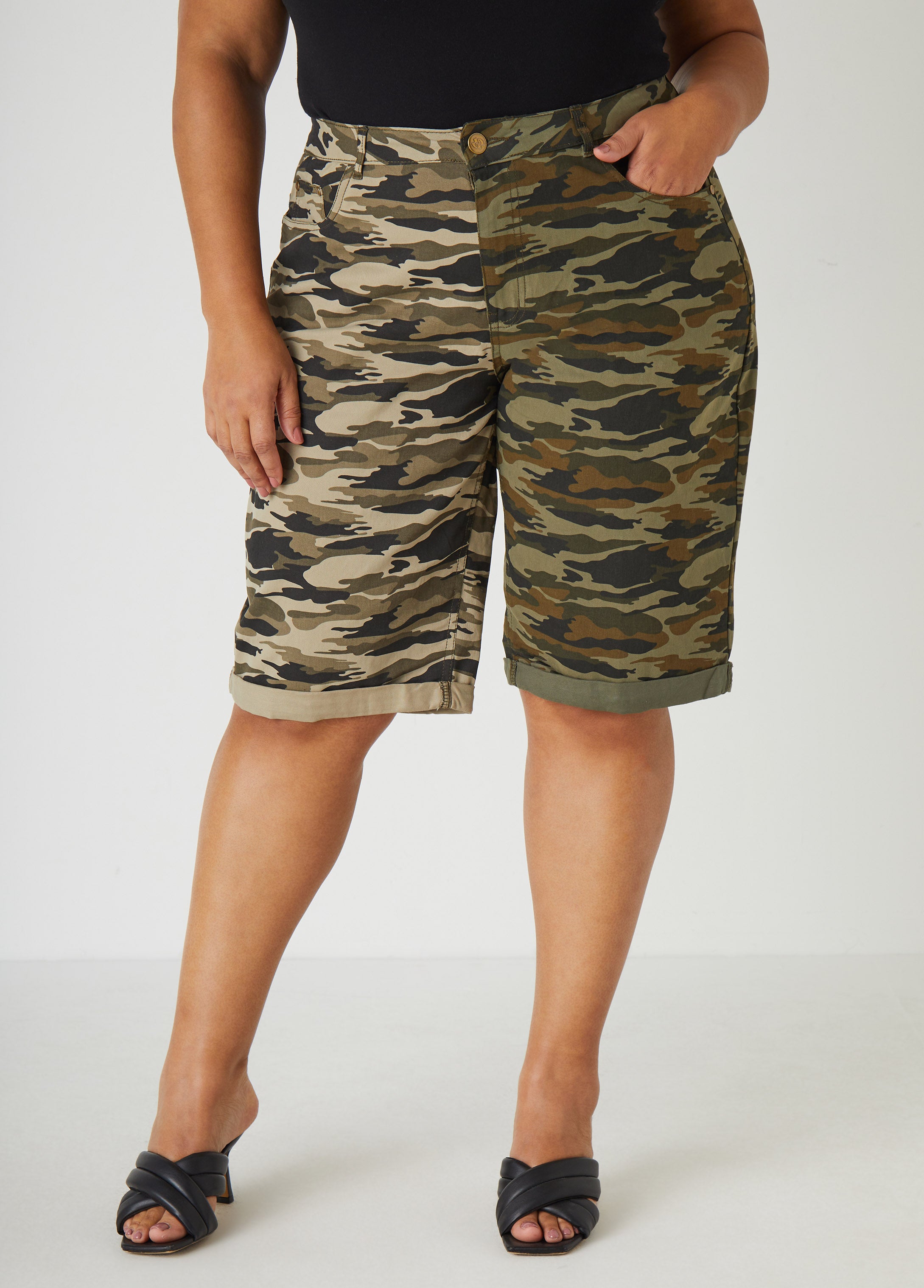 Plus Size Two Tone Camo Bermuda Shorts