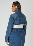 Plus Size frayed super crop denim jacket jean jacket matching set