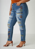 Plus Size Mid Rise Skinny Jeans Plus Size Stitched Denim Jeans