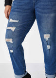 Cuffed Distressed Slim Leg Jeans