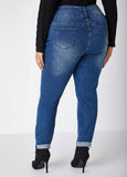 Cuffed Distressed Slim Leg Jeans