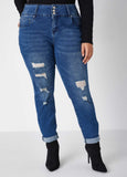 Plus Size Mid Rise Slim Leg Jeans Distressed Denim Skinny Jeans