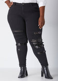 Plus Size High Waist Sequined Jeans Plus Size Distressed Skinny Jeans