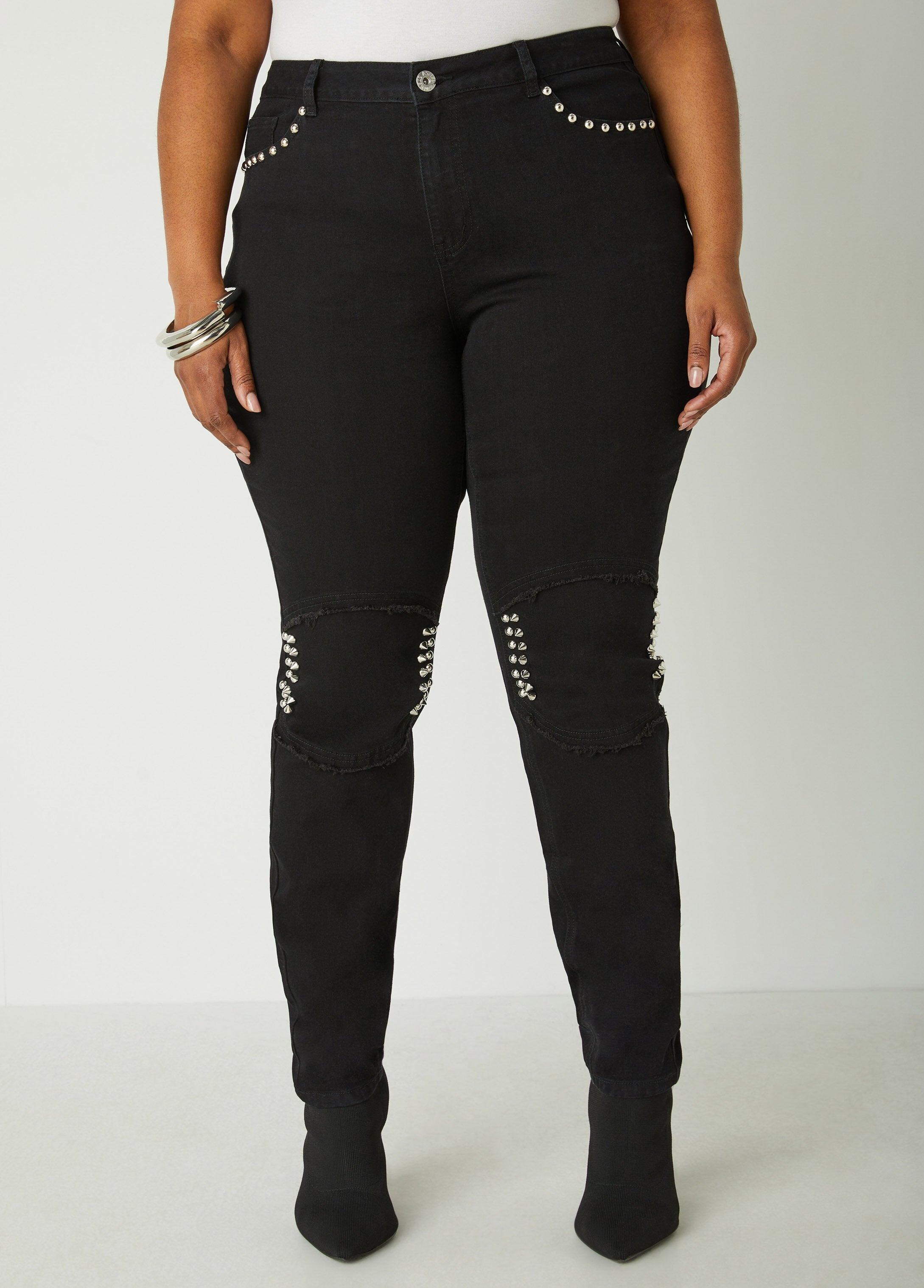 Plus Size Mid Rise Skinny Jeans Plus Size Studded Jeans