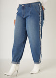 Mid Rise Frayed Barrel Jeans