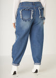 Mid Rise Frayed Barrel Jeans