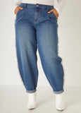 Plus Size Mid Rise Barrel Jeans Plus Size Cuffed Wide Leg Jeans