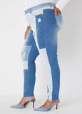 Distressed Colorblock Skinny Jeans