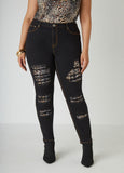 Plus Size Mid Rise Skinny Jeans Plus Size Animal Print Denim Jeans