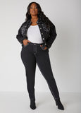 Plus Size Black Skinny Jeans High Waist Slim Jeans Set