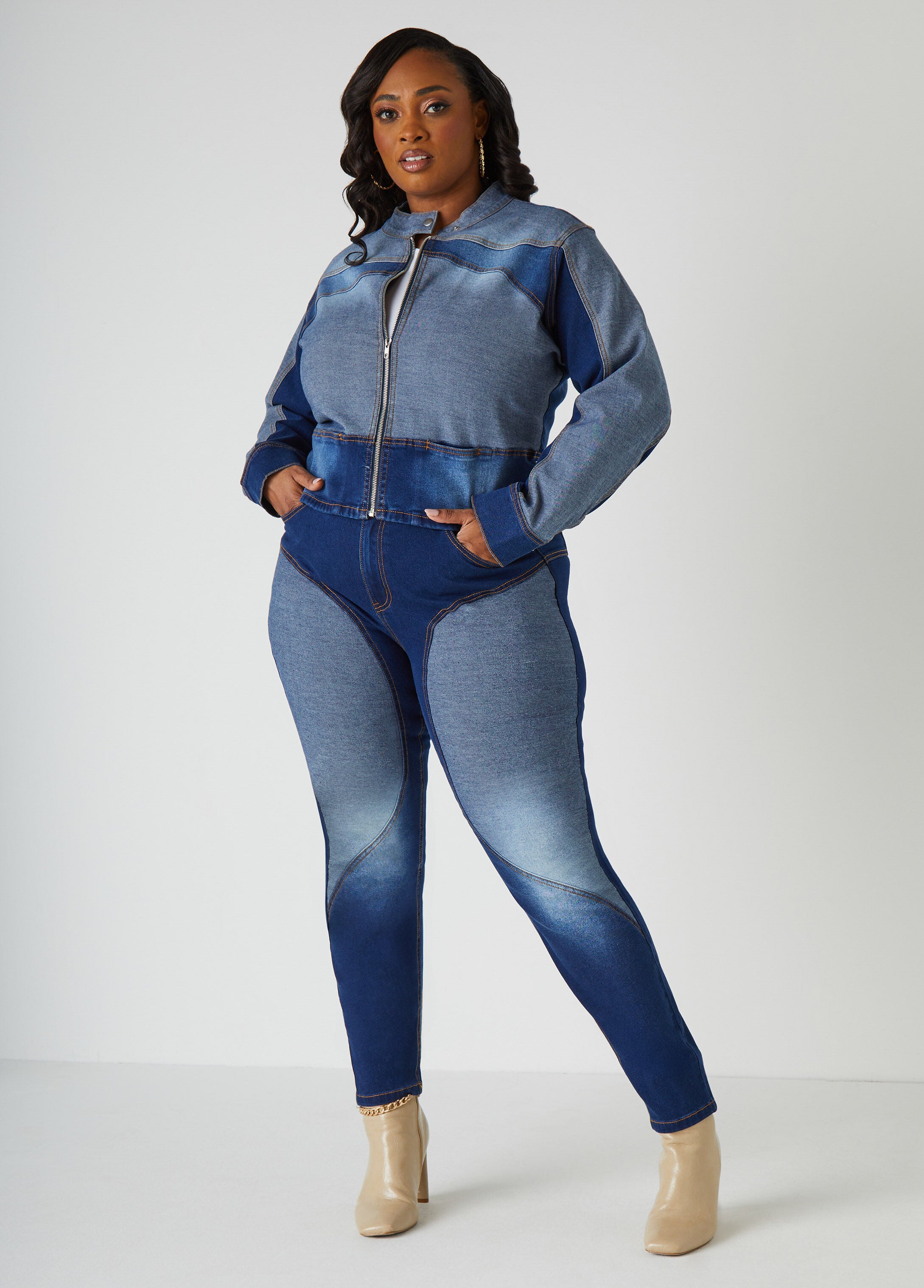 Plus Size Colorblock Denim Jeans Plus Size Mid Rise Skinny Jeans