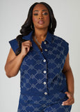 Plus Size rhinestone crystal denim vest jean vest matching set