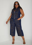 Plus Size embroidered denim vest cowboy core jeans two piece set