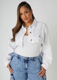 Plus Size frayed super crop denim jacket distressed jean jacket