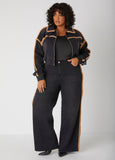 Plus Size High Rise Sherpa Trimmed Denim Wide Leg Jeans Set