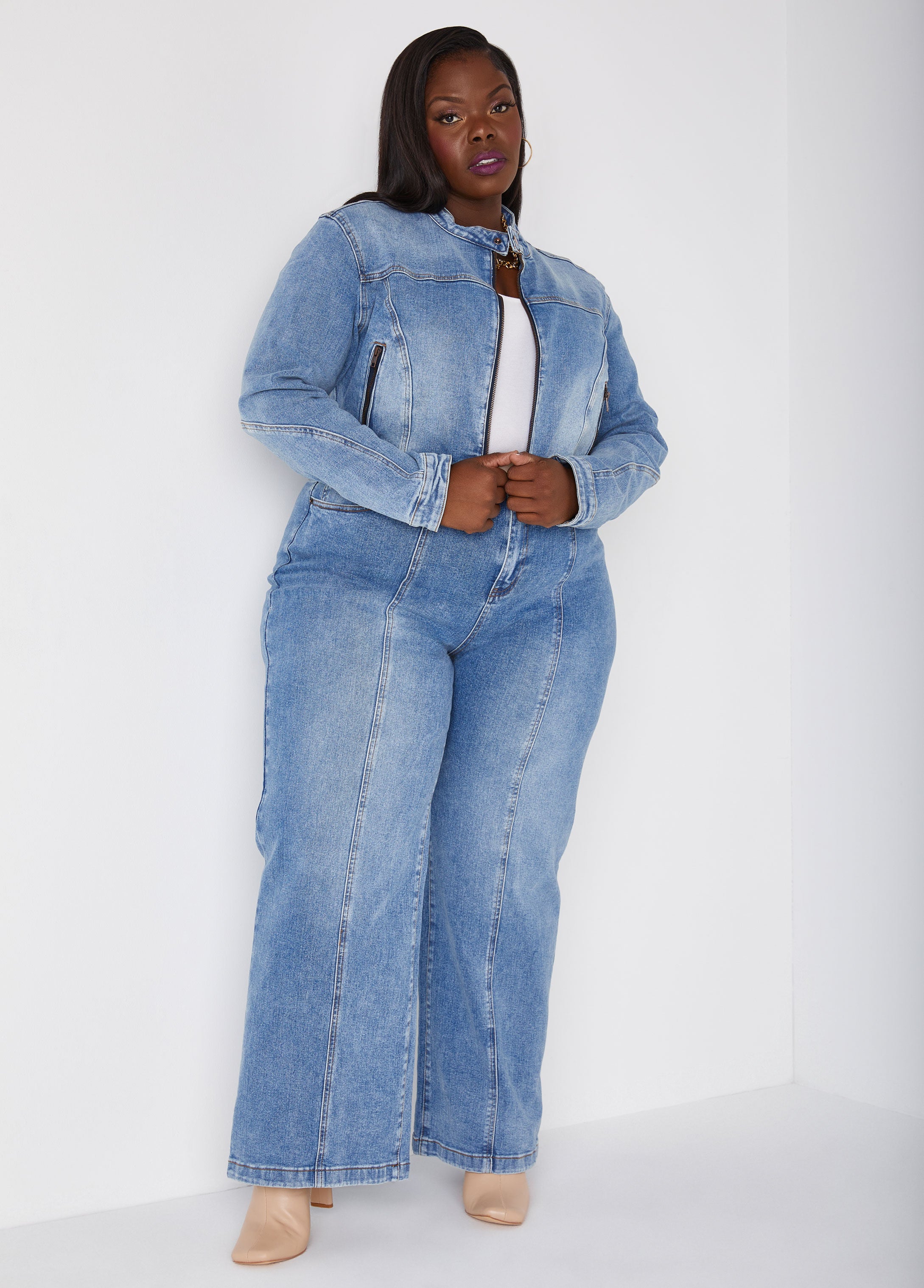 Plus Size Straight Jeans High Waist Denim Wide Leg Jeans