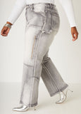 Faded Patchwork Wide Leg Jeans