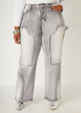 Plus Size Faded Wide Leg Jeans Denim Straight Leg Jeans