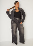 High Rise Distressed Cargo Jeans