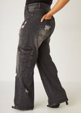 High Rise Distressed Cargo Jeans