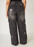 High Rise Distressed Cargo Jeans