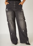 Plus Size Distressed Cargo Jeans Denim Plus Size Wide Leg Jeans Set