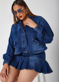 Cropped Drawstring Denim Jacket